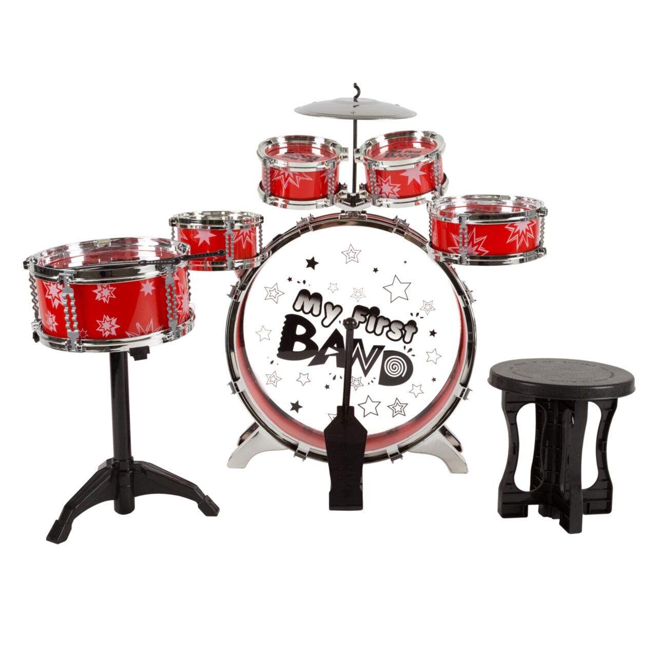 Kids Drum Set With Stool 7 Piece Musical Instrument Drums Drumsticks Foot Pedal